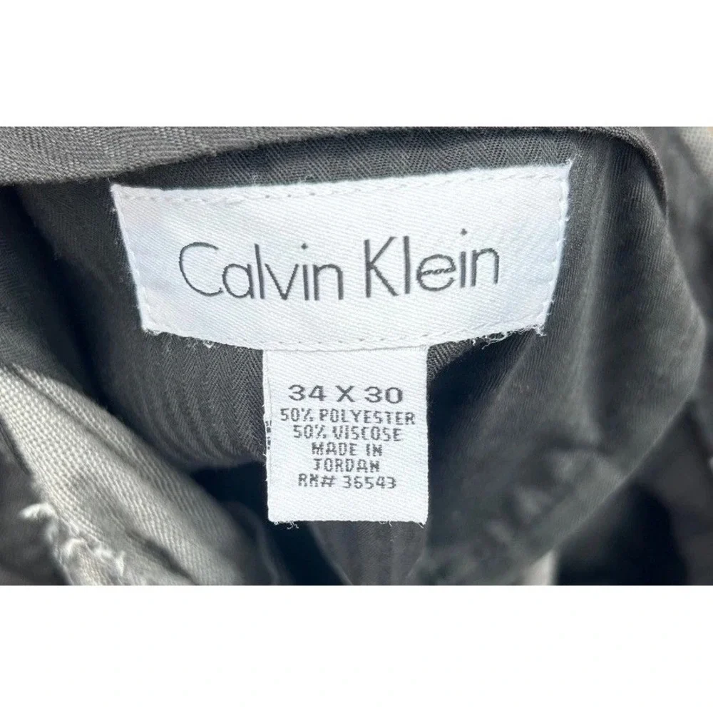 Calvin Klein Dress‎ Pants Mens 34x30 Gray Herringbone Straight Professional
